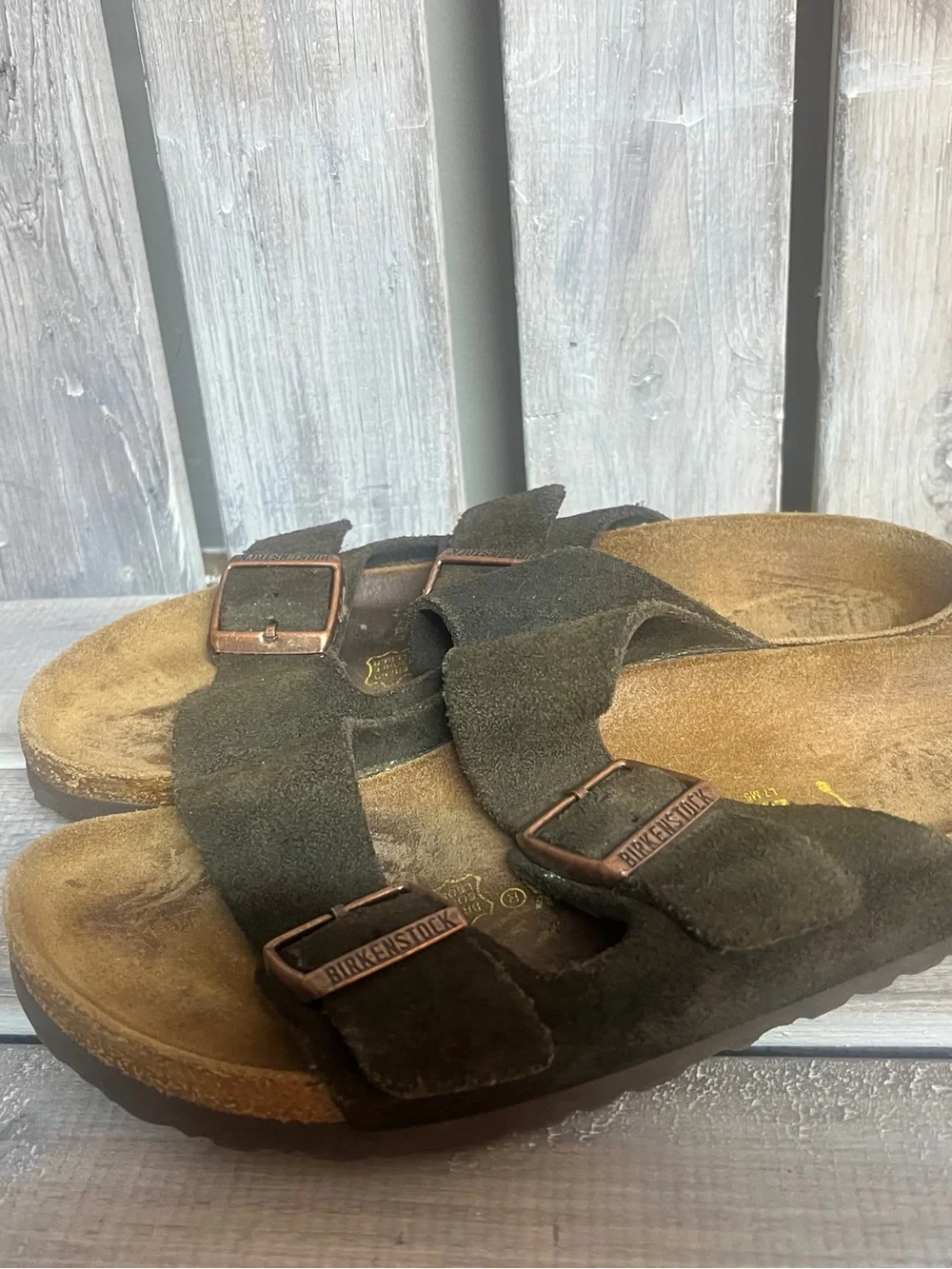Birkenstock Kids Brown Suede Two-Strap Sandals with Copper Buckles